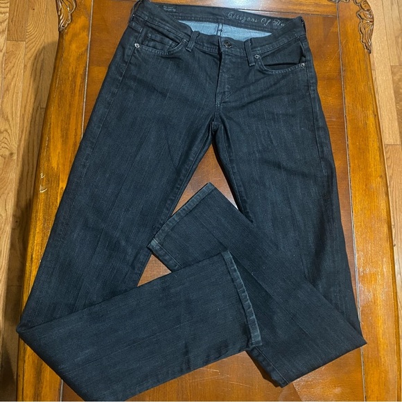 CITIZENS OF HUMANITY AVA #142 STRETCH LOW-WAIST STRAIGHT LEG BLACK WASHED JEANS - Picture 4 of 15